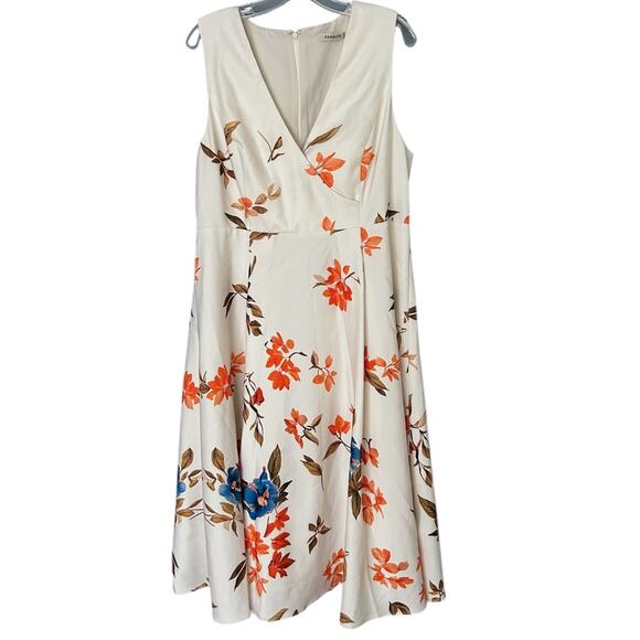 FEHAUTE Floral Fit & Flare Midi Dress Women’s 14 Sleeveless V-Neck A-Line Fall - Picture 2 of 7